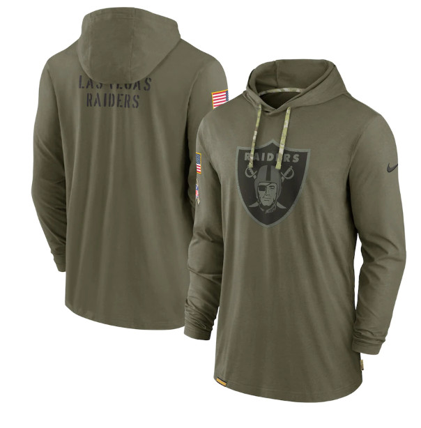 Men's Las Vegas Raiders 2022 Olive Salute to Service Tonal Pullover Hoodie